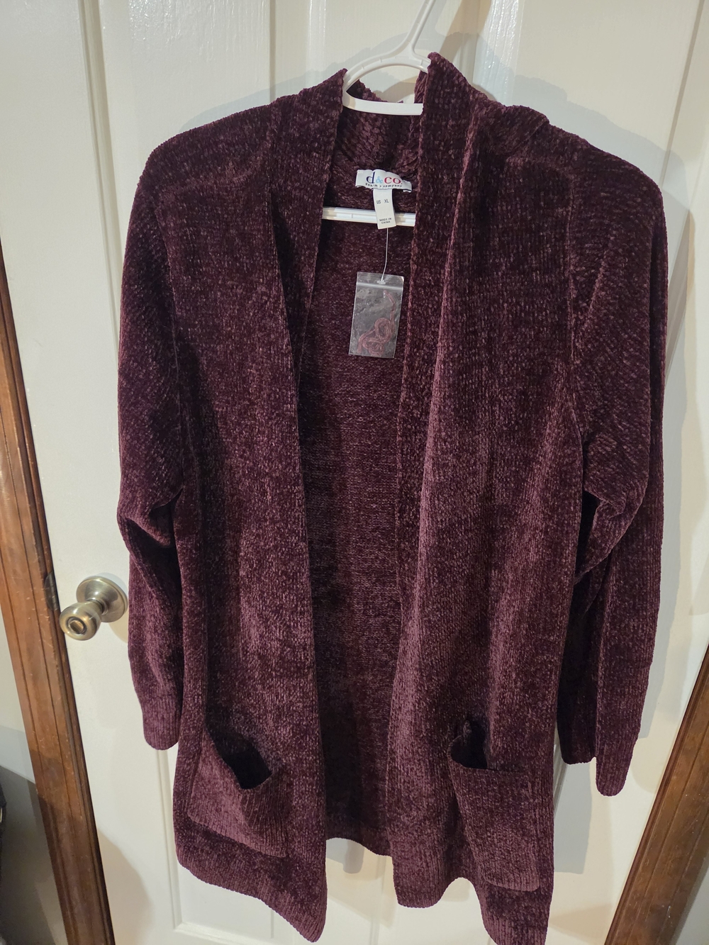 d.co Open-Front Chenille Cardigan Jacket in Deep Burgundy